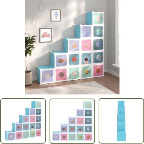 The Living Store Armoire de rangement pour enfants avec 15 cubes Bleu PP - Meuble Enfant - Rangements Enfants - Étagère Enfant - Armoire Rangement - Organiseur Jouets
