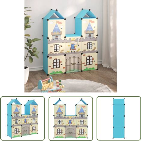 The Living Store Armoire de rangement pour enfants avec 8 cubes Bleu PP - Meuble Enfant - Rangements Enfants - Étagère Enfant - Armoire Jouet - Organiseur Chambre Enfant