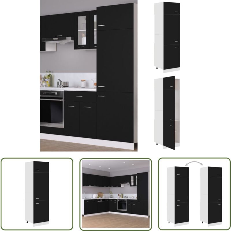 The Living Store - Armoire réfrigérateur Noir 60x57x207 cm Bois d'ingénierie - Armoire Réfrigérateure - Meuble De Cuisine - Rangement Cuisine