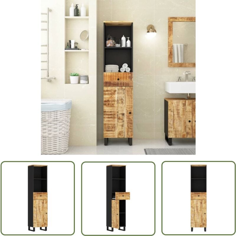 Armoire de salle de bain 38x33x160 cm bois massif de manguier - Meuble De Salle De Bain - Armoire De Salle De Bain - Rangement Salle De Bain