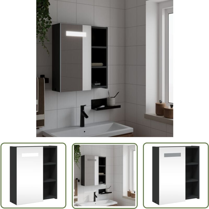Armoire de salle de bain à miroir avec led noir 45x13x52 cm - Armoire Salle De Bain - Meuble Salle De Bain - Armoire Miroir - Luminaire Led