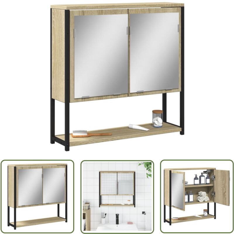 Armoire de salle de bain à miroir chêne sonoma bois ingénierie - Armoire Salle De Bain - Meuble Lavabo - Armoire Miroir - Rangement Salle De Bain
