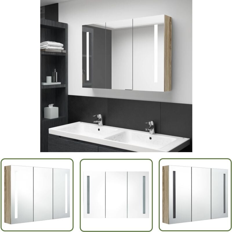 Armoire de salle de bain à miroir led 89x14x62 cm chêne - Meuble De Salle De Bain - Armoire De Salle De Bain - Armoire à Pharmacie - Éclairage Led
