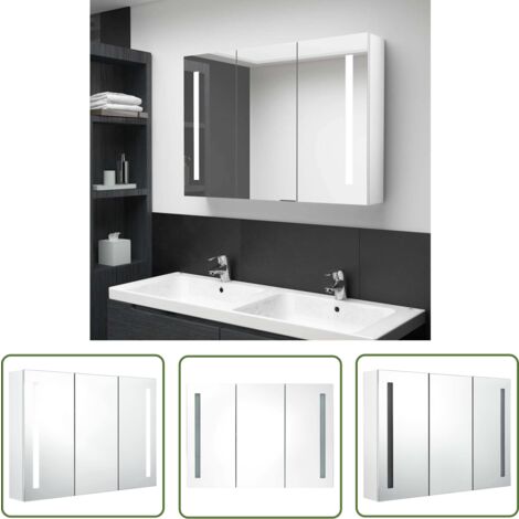 The Living Store Armoire de salle de bain à miroir LED 89x14x62cm Blanc brillant - Meuble De Salle De Bain - Armoire De Salle De Bain - Miroir Lumineux - Éclairage Led - Vanity Mirror