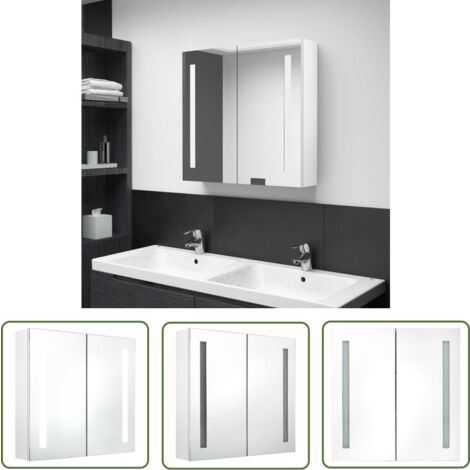 The Living Store Armoire de salle de bain à miroir LED Blanc brillant 62x14x60cm - Armoire Salle De Bain - Meuble Salle De Bain - Miroir Led - Éclairage Vanity - Rangement Salle De Bain