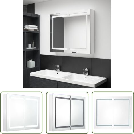 The Living Store Armoire de salle de bain à miroir LED Blanc brillant 80x12x68cm - Armoire Salle De Bain - Miroir Led - Meuble Salle De Bain - Éclairage Salle De Bain - Vanity Mirror