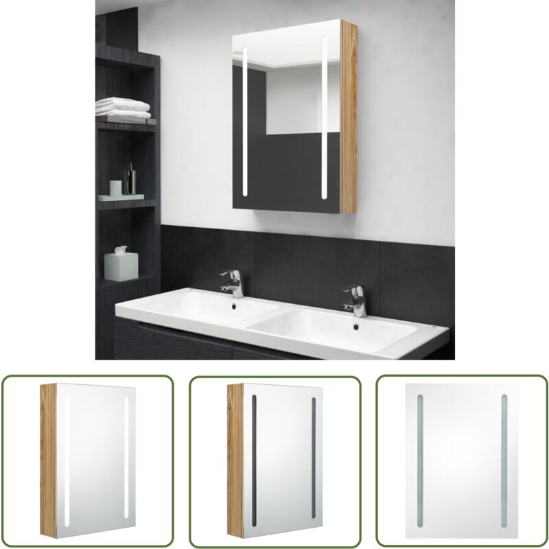 Armoire de salle de bain à miroir led Chêne 50x13x70 cm - Armoire Salle De Bain - Meuble Salle De Bain - Miroir Led - Vanity Light - Éclairage Salle