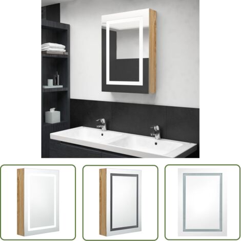 The Living Store Armoire de salle de bain à miroir LED Chêne 50x13x70 cm - Meuble De Salle De Bain - Armoire De Salle De Bain - Miroir Led - Éclairage Salle De Bain - Rangement Salle De Bain