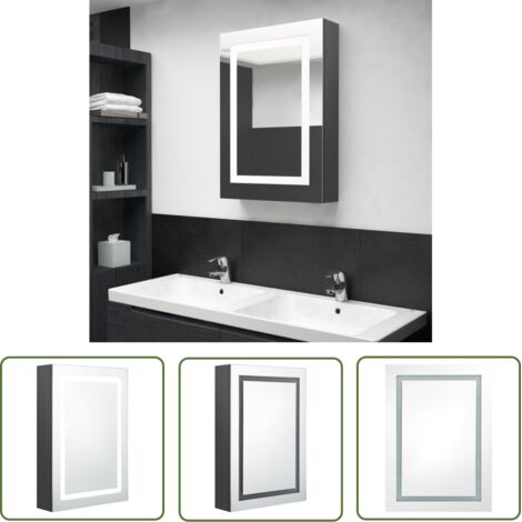 The Living Store Armoire de salle de bain à miroir LED Gris 50x13x70 cm - Armoire Salle De Bain - Miroir Led - Meuble Salle De Bain - Vanity - Éclairage Salle De Bain
