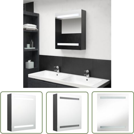 The Living Store Armoire de salle de bain à miroir LED gris 50x14x60 cm - Armoire Salle De Bain - Miroir Led - Meuble Salle De Bain - Éclairage Salle De Bain - Rangement Salle De Bain