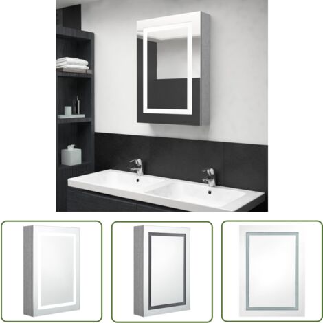The Living Store Armoire de salle de bain à miroir LED gris béton 50x13x70 cm - Meuble De Salle De Bain - Armoire De Salle De Bain - Miroir Led - Éclairage Salle De Bain - Rangement Salle De Bain