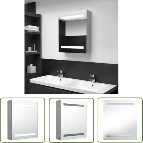 The Living Store Armoire de salle de bain à miroir LED Gris béton 50x14x60 cm - Meuble De Salle De Bain - Armoire De Salle De Bain - Miroir Led - Éclairage Led - Vanity Mirror