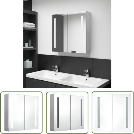 The Living Store Armoire de salle de bain à miroir LED Gris béton 62x14x60 cm - Meuble De Salle De Bain - Armoire De Salle De Bain - Miroir LED - Éclairage LED - Vanity Unit