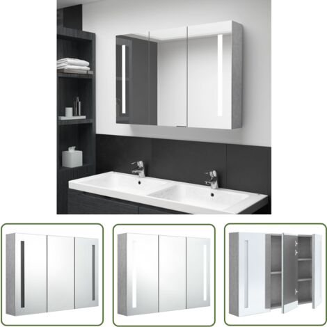 The Living Store Armoire de salle de bain à miroir LED Gris béton 89x14x62 cm - Armoire Salle De Bain - Meuble Salle De Bain - Miroir Led - Vanity Mirror - Éclairage Salle De Bain