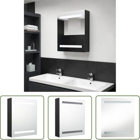 The Living Store Armoire de salle de bain à miroir LED noir 50x14x60 cm - Armoire Salle De Bain - Miroir Led - Meuble Salle De Bain - Vanity - Éclairage Salle De Bain
