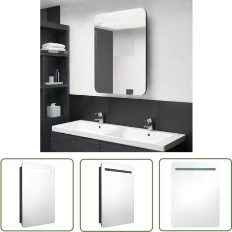 The Living Store Armoire de salle de bain à miroir LED noir 60x11x80 cm - Armoire Salle De Bain - Meuble Salle De Bain - Miroir Led - Éclairage Vanity - Rangement Salle De Bain