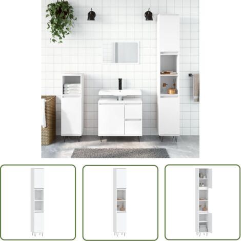 The Living Store Armoire de salle de bain blanc 30x30x190 cm bois d'ingénierie - Meuble De Salle De Bain - Armoire De Salle De Bain - Rangement Salle De Bain - Commode Salle De Bain - Design Industrie