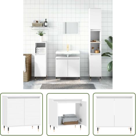 The Living Store Armoire de salle de bain blanc 58x33x60 cm bois d'ingénierie - Meuble De Salle De Bain - Armoire De Salle De Bain - Rangement Salle De Bain - Design Industriel - Meubles Blancs