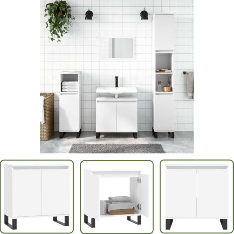 The Living Store Armoire de salle de bain blanc 58x33x60 cm bois d'ingénierie - Meuble De Salle De Bain - Armoire De Salle De Bain - Rangement Salle De Bain - Meuble Design - Style Industriel
