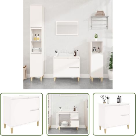 The Living Store Armoire de salle de bain blanc 65x33x60 cm bois d'ingénierie - Meuble De Salle De Bain - Armoire De Salle De Bain - Rangement Salle De Bain - Commode Salle De Bain - Armoire Blanche