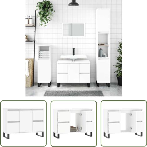 The Living Store Armoire de salle de bain blanc 80x33x60 cm bois d'ingénierie - Meuble De Salle De Bain - Armoire De Salle De Bain - Rangement Salle De Bain - Commode Salle De Bain - Design Industriel