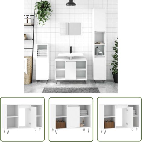 The Living Store Armoire de salle de bain blanc 80x33x60 cm bois d'ingénierie - Meuble De Salle De Bain - Armoire De Salle De Bain - Rangement Salle De Bain - Meuble Lavabo - Design Industriel