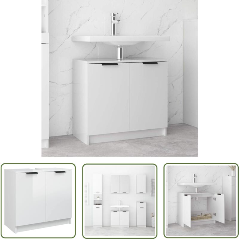 Armoire de salle de bain Blanc brillant 64,5x33,5x59 cm - Meuble De Salle De Bain - Armoire De Salle De Bain - Meuble Rangement Salle De Bain