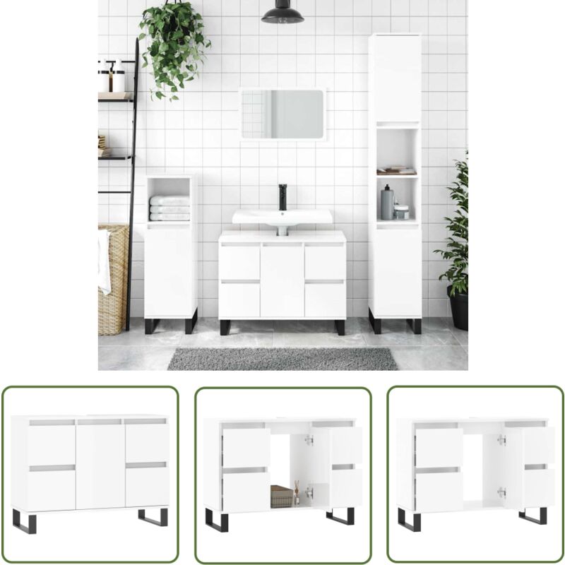 Armoire de salle de bain blanc brillant 80x33x60 cm - Meuble De Salle De Bain - Armoire De Salle De Bain - Rangement Salle De Bain - Commode Salle De