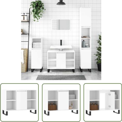 The Living Store Armoire de salle de bain blanc brillant 80x33x60 cm - Meuble De Salle De Bain - Armoire De Salle De Bain - Rangement Salle De Bain - Meuble Lavabo - Meubles Industriels