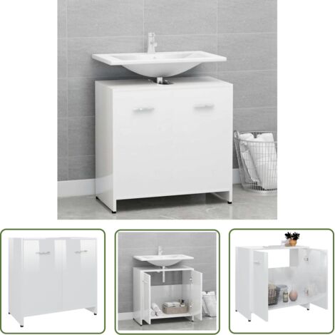 The Living Store Armoire de salle de bain Blanc brillant Bois d'ingénierie - Meuble De Salle De Bain - Armoire De Salle De Bain - Rangement Salle De Bain - Meuble Blanc - Armoire Blanche