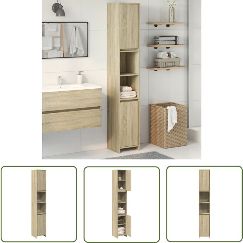 Armoire de salle de bain Chêne sonoma 30x30x183,5 cm Aggloméré - Meuble Salle De Bain - Armoire Salle De Bain - Rangement Salle De Bain - Meuble