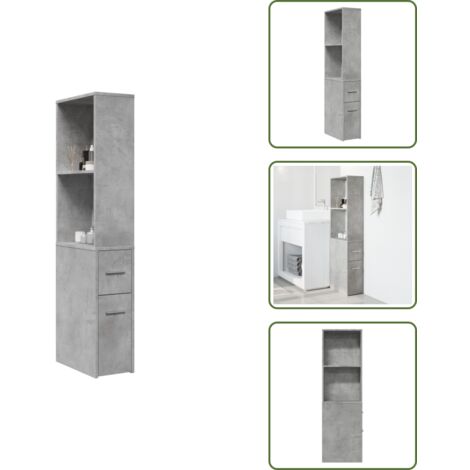 The Living Store Armoire de salle de bain étroite avec roulettes gris béton - Armoire de rangement