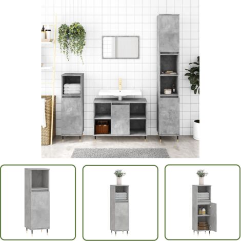 The Living Store Armoire de salle de bain gris béton 30x30x100 cm - Meuble De Salle De Bain - Armoire De Salle De Bain - Rangement Salle De Bain - Meuble Gris - Design Industriel