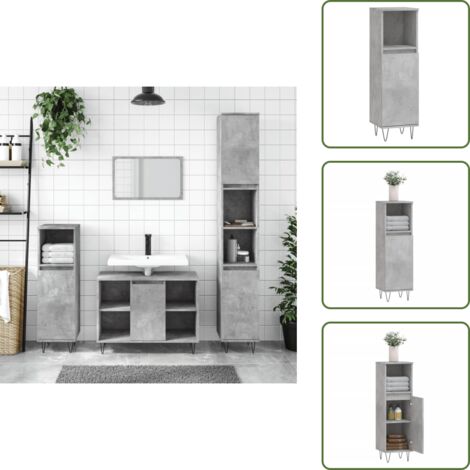 The Living Store Armoire de salle de bain gris béton 30x30x100 cm - Meuble De Salle De Bain - Armoire Salle De Bain - Rangement Salle De Bain - Armoire Grise - Meuble Design