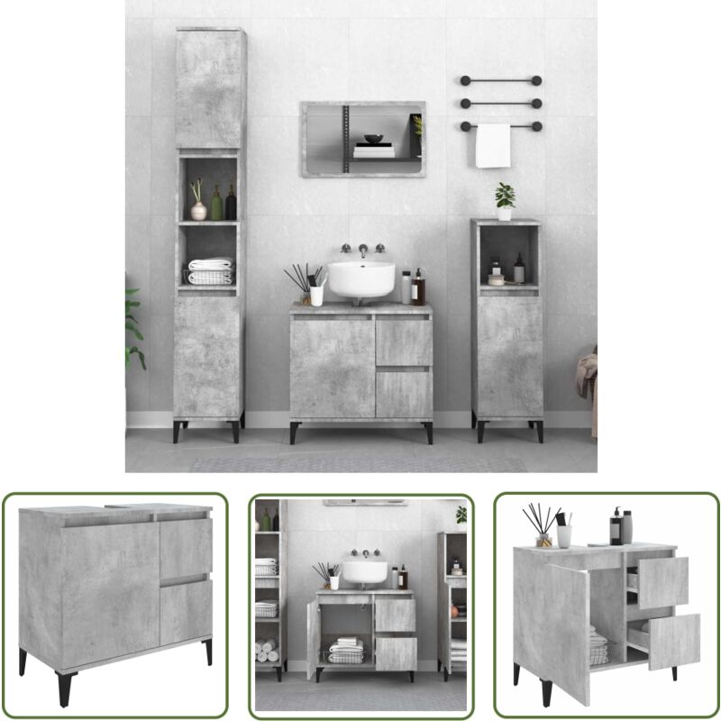 Armoire de salle de bain gris béton 65x33x60 cm - Meuble De Salle De Bain - Armoire De Salle De Bain - Rangement Salle De Bain - Commode Salle De