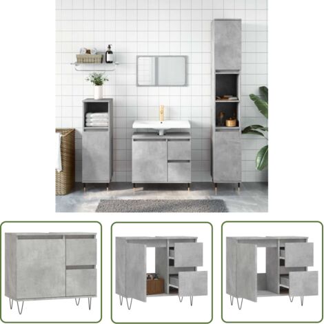 The Living Store Armoire de salle de bain gris béton 65x33x60 cm - Meuble De Salle De Bain - Armoire De Salle De Bain - Rangement Salle De Bain - Commode Salle De Bain - Design Industriel