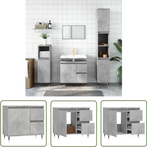 The Living Store Armoire de salle de bain gris béton 65x33x60 cm - Meuble De Salle De Bain - Armoire De Salle De Bain - Rangement Salle De Bain - Commode Salle De Bain - Design Industriel