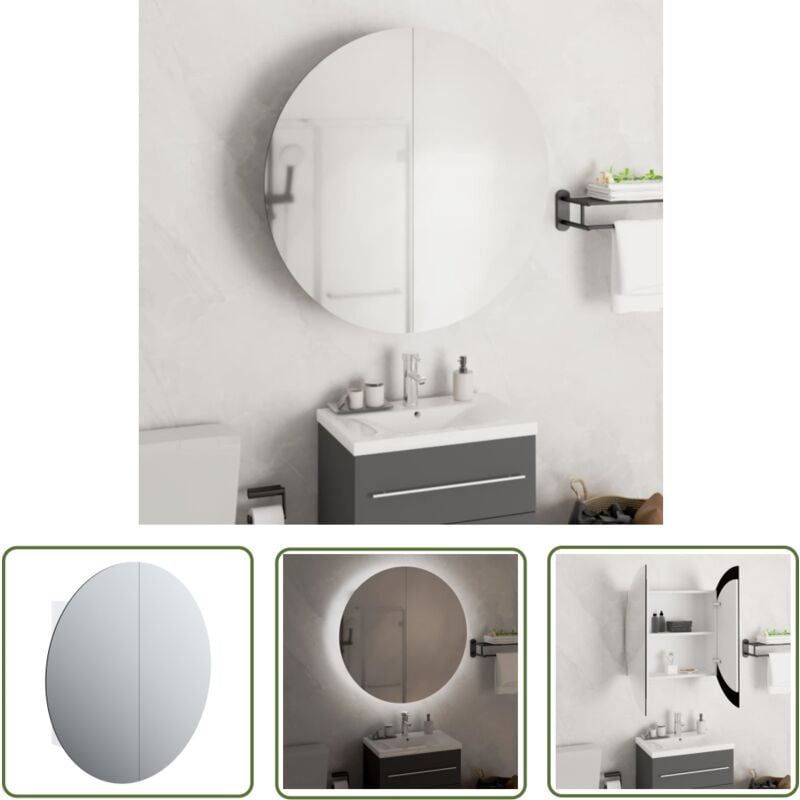 Armoire de salle de bain miroir rond et led Blanc 54x54x17,5 cm - Meuble De Salle De Bain - Armoire De Salle De Bain - Miroir Lumineux - Éclairage