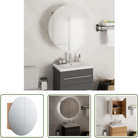 The Living Store Armoire de salle de bain miroir rond et LED Chêne 47x47x17,5 cm - Meuble De Salle De Bain - Armoire De Salle De Bain - Miroir Lumineux - Éclairage Led - Rangement Cosmétiques