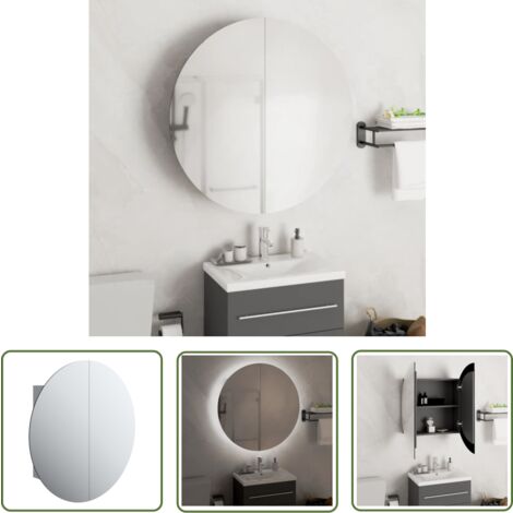 The Living Store Armoire de salle de bain miroir rond et LED Gris 54x54x17,5 cm - Meuble De Salle De Bain - Armoire De Salle De Bain - Miroir Lumineux - Éclairage Led - Rangement Cosmétiques
