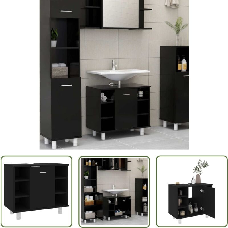 Armoire de salle de bain Noir 60x32x53,5 cm Bois d'ingénierie - Meuble Salle De Bain - Armoire Salle De Bain - Rangement Salle De Bain - Meuble Noir