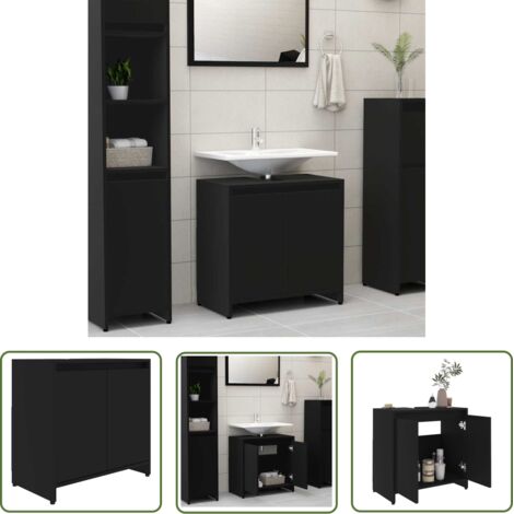 The Living Store Armoire de salle de bain noir 60x33x61 cm Bois d'ingénierie - Meuble De Salle De Bain - Armoire De Salle De Bain - Rangement Salle De Bain - Meuble Noir - Armoire Noire