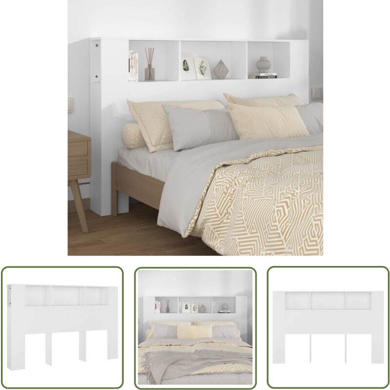 The Living Store Armoire de tête de lit Blanc 160x18,5x104,5 cm - Tête De Lit - Rangement Mural - Design Contemporain - Bois D'ingénierie - Blanche