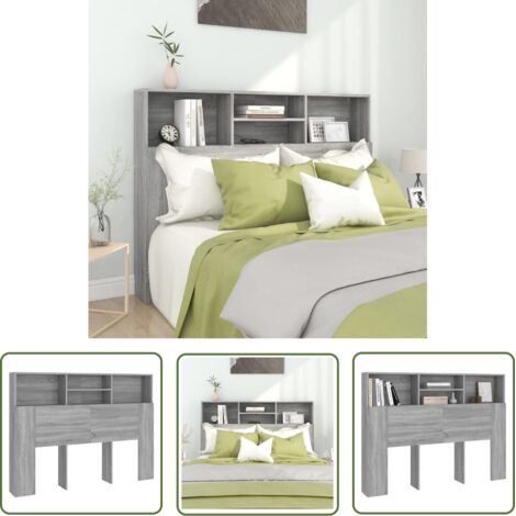 The Living Store Armoire de tête de lit Sonoma gris 140x19x103,5 cm - Tête De Lit Design - Tête De Lit Rangement - Tête De Lit Moderne - Tête De Lit Murale - Mobilier Chambre