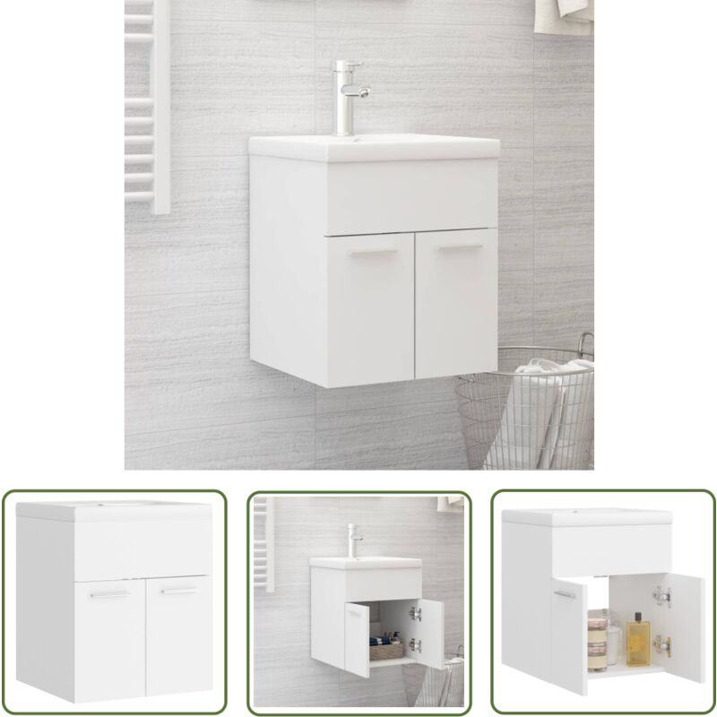The Living Store - Armoire d'évier avec lavabo intégré Blanc Aggloméré - Meuble De Salle De Bain - Meuble Vasque - Lavabo Intégré - Armoire D'évier
