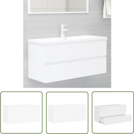 The Living Store Armoire d'évier avec lavabo intégré Blanc Aggloméré - Meuble De Salle De Bain - Meuble Vasque - Ensemble Meuble Lavabo - Lave-mains - Lavabo Intégré