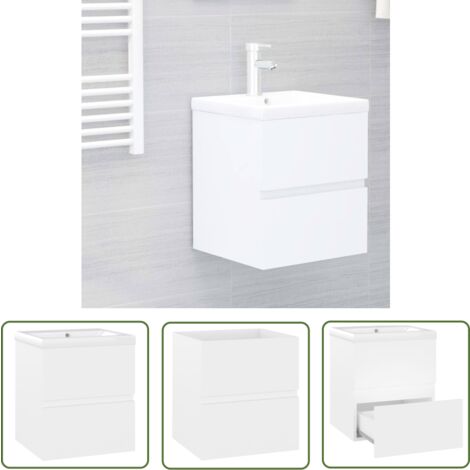 The Living Store Armoire d'évier avec lavabo intégré Blanc Aggloméré - Meuble De Salle De Bain - Meuble Vasque - Lavabo Intégré - Armoire D'évier - Salle De Bain