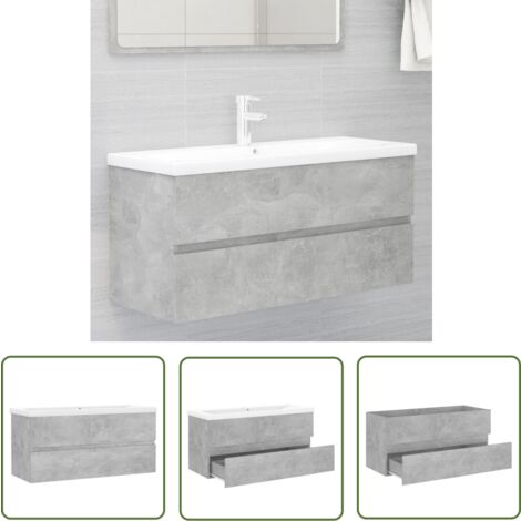 The Living Store Armoire d'évier avec lavabo intégré Gris béton Aggloméré - Meuble De Salle De Bain - Meuble Vasque - Ensemble Meuble Lavabo - Lave-mains - Armoire Lavabo