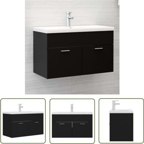 The Living Store Armoire d'évier avec lavabo intégré Noir Aggloméré - Meuble De Salle De Bain - Armoire D'évier - Lavabo Intégré - Meuble Vasque - Rangement Salle De Bain