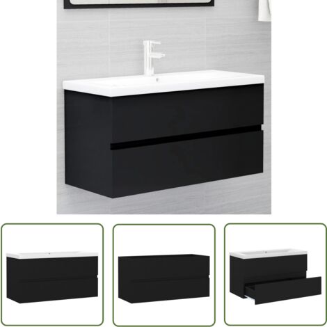 The Living Store Armoire d'évier avec lavabo intégré Noir Bois d'ingénierie - Meuble De Salle De Bain - Meuble Lavabo - Ensemble Salle De Bain - Vasque Intégrée - Armoire Rangement